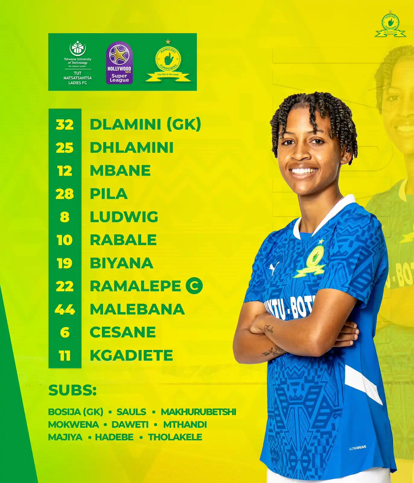 Image from Mamelodi Sundowns Football Club: ๐จ๐๐๐ผ๐๐๐๐๐ ๐๐๐จ ๐TUT Matsatsantsa โฐ15H00 ๐TUT stadium ๏ฟฝ...