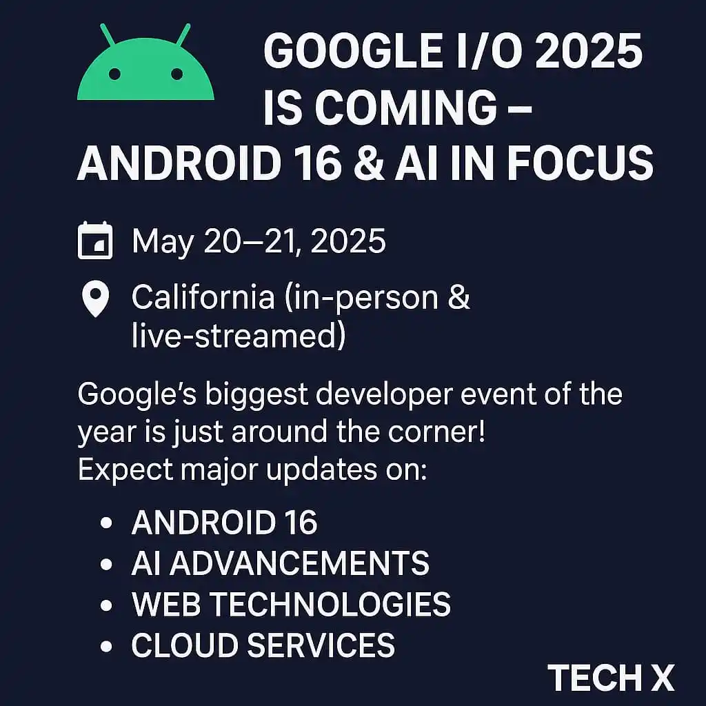 Image from EhsanTechCorner Official: Tech X Newsflash Google I/O 2025 Is Coming – Android 16 & AI in Focus ...