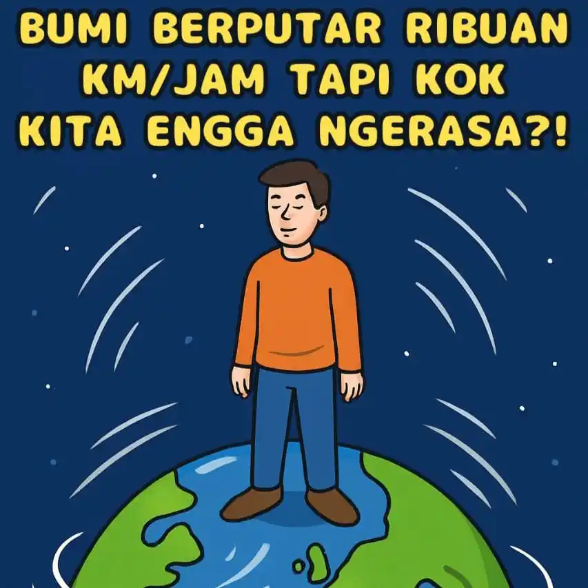 Image from Belajar IPA 📚 ( Ilmu Pengetahuan Alam ): *Bumi berputar ribuan km/jam, tapi kok kita engga ngerasa⁉️🤔* ───────...