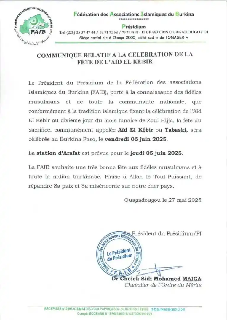Image from Reality 24: BurkinaFaso 🇧🇫 Aid El Kébir 2025 : La Fédération des Associations Is...