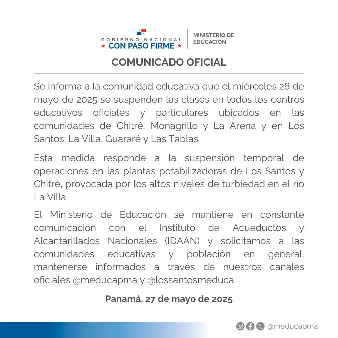 Image from Red de Noticias Panamá: *COMUNICADO OFICIAL*  Se informa a la comunidad educativa que el miérc...