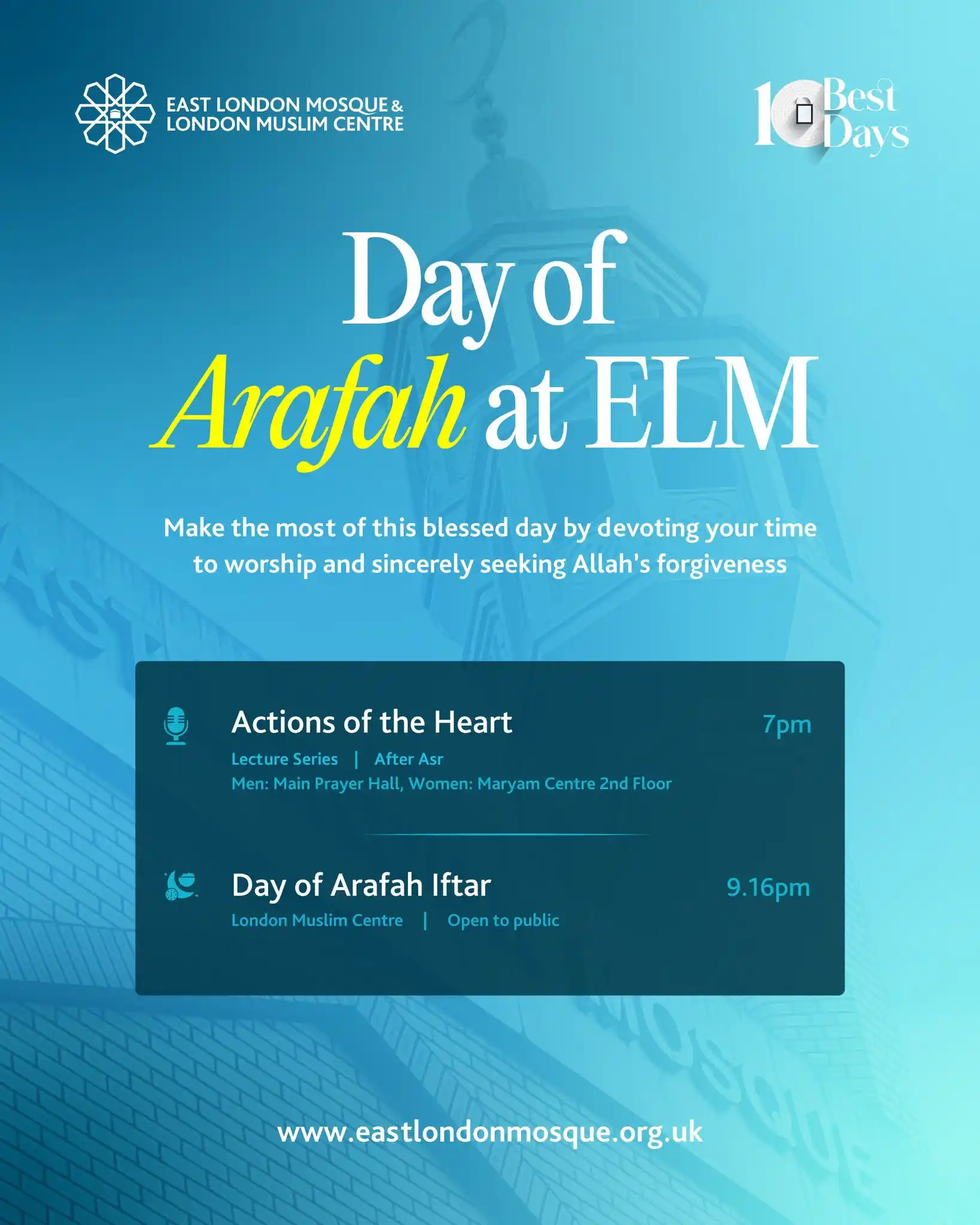 Image from East London Mosque & London Muslim Centre: 📿 *Day of Arafah at ELM – Make the Most of This Blessed Day - 5th Jun...