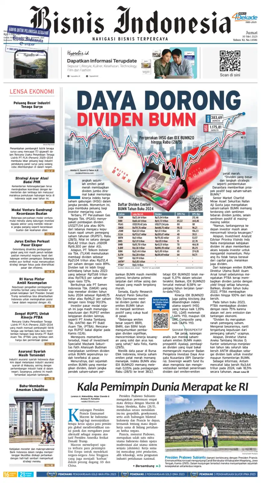 Image from Bisnis Indonesia Group: *DAYA DORONG DIVIDEN BUMN* Langkah sejumlah emiten pelat merah membag...