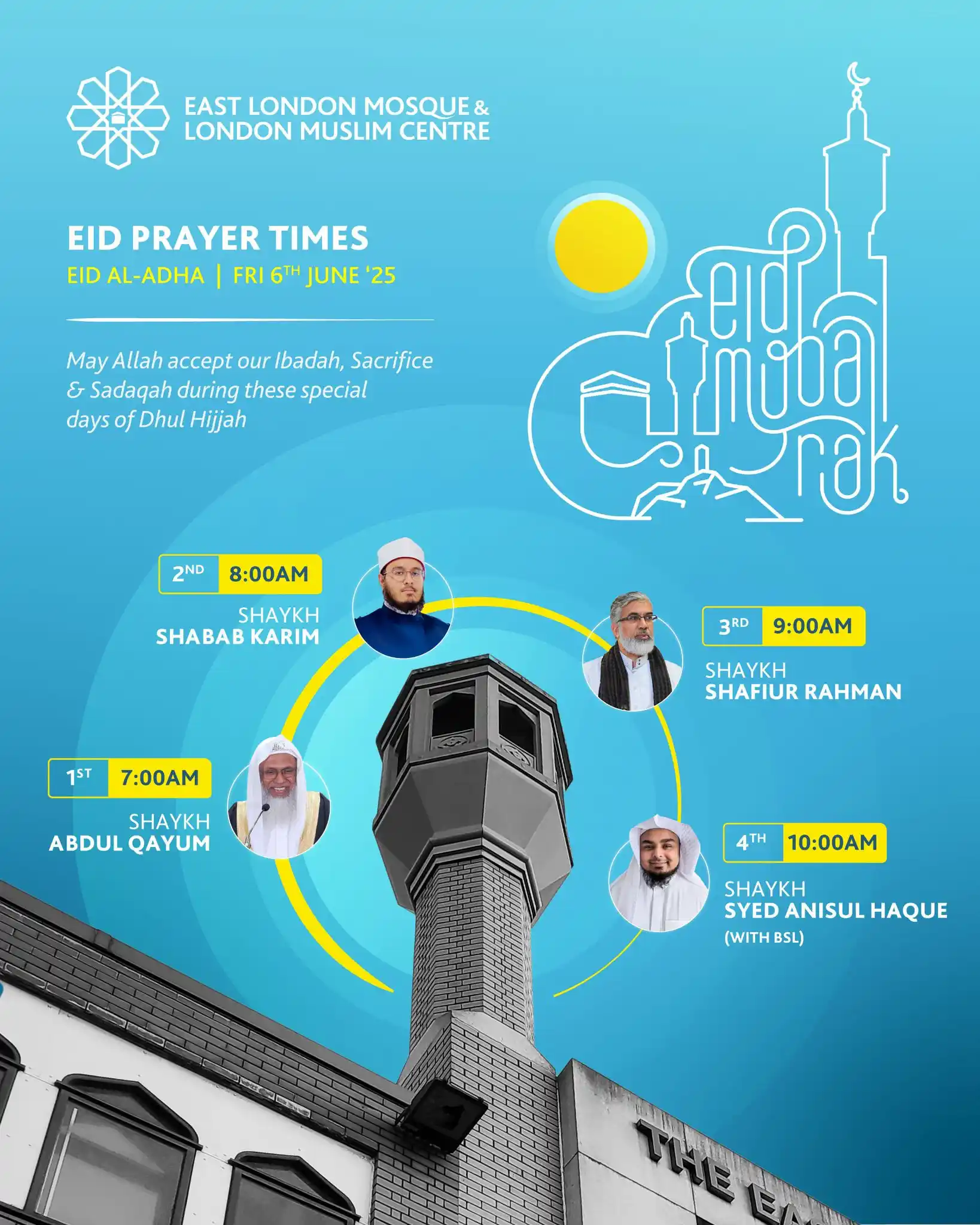 Image from East London Mosque & London Muslim Centre: 🕋 *Eid al-Adha 2025 Prayer Times at the East London Mosque* 🎉 Eid a...