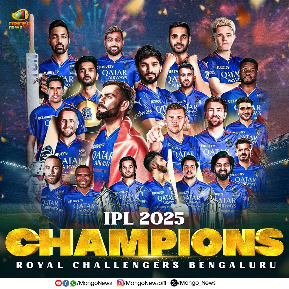 Image from Mango News: 🏆 RCB are the IPL 2025 Champions! 🎉 Congratulations to Royal Challen...
