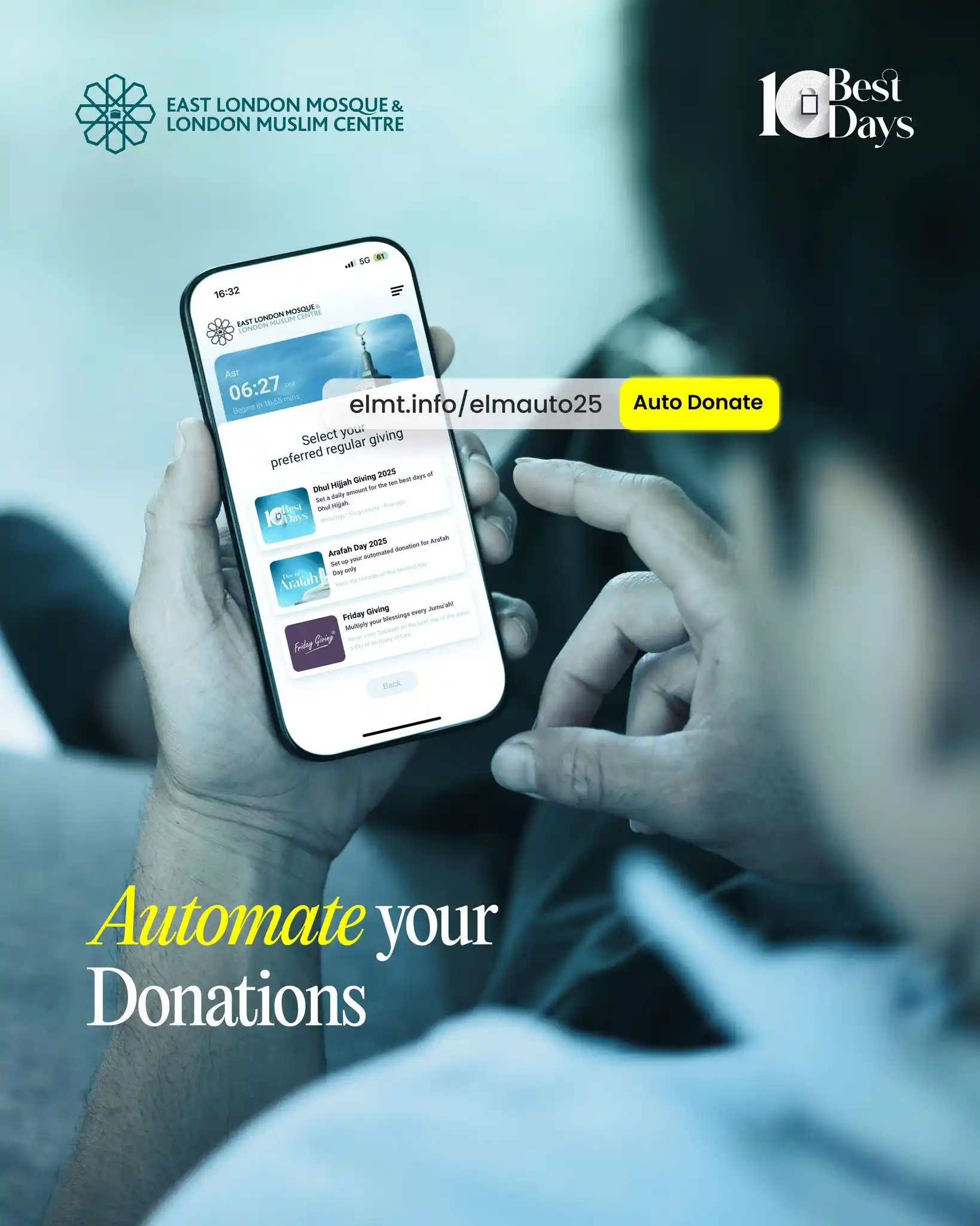 Image from East London Mosque & London Muslim Centre: 💫 *Reap the Rewards of Dhul Hijjah Through Sadaqah* 👉 Setup your au...