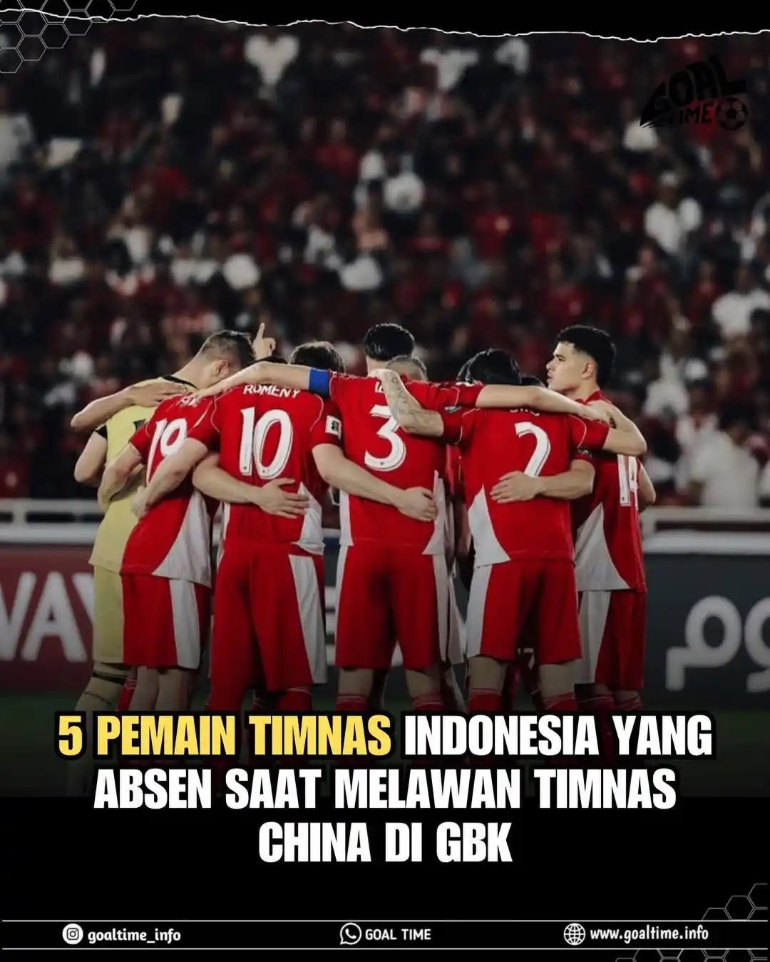Image from GOAL TIME: Sejauh ini sudah ada lima pemain yang dipastikan absen untuk laga mela...