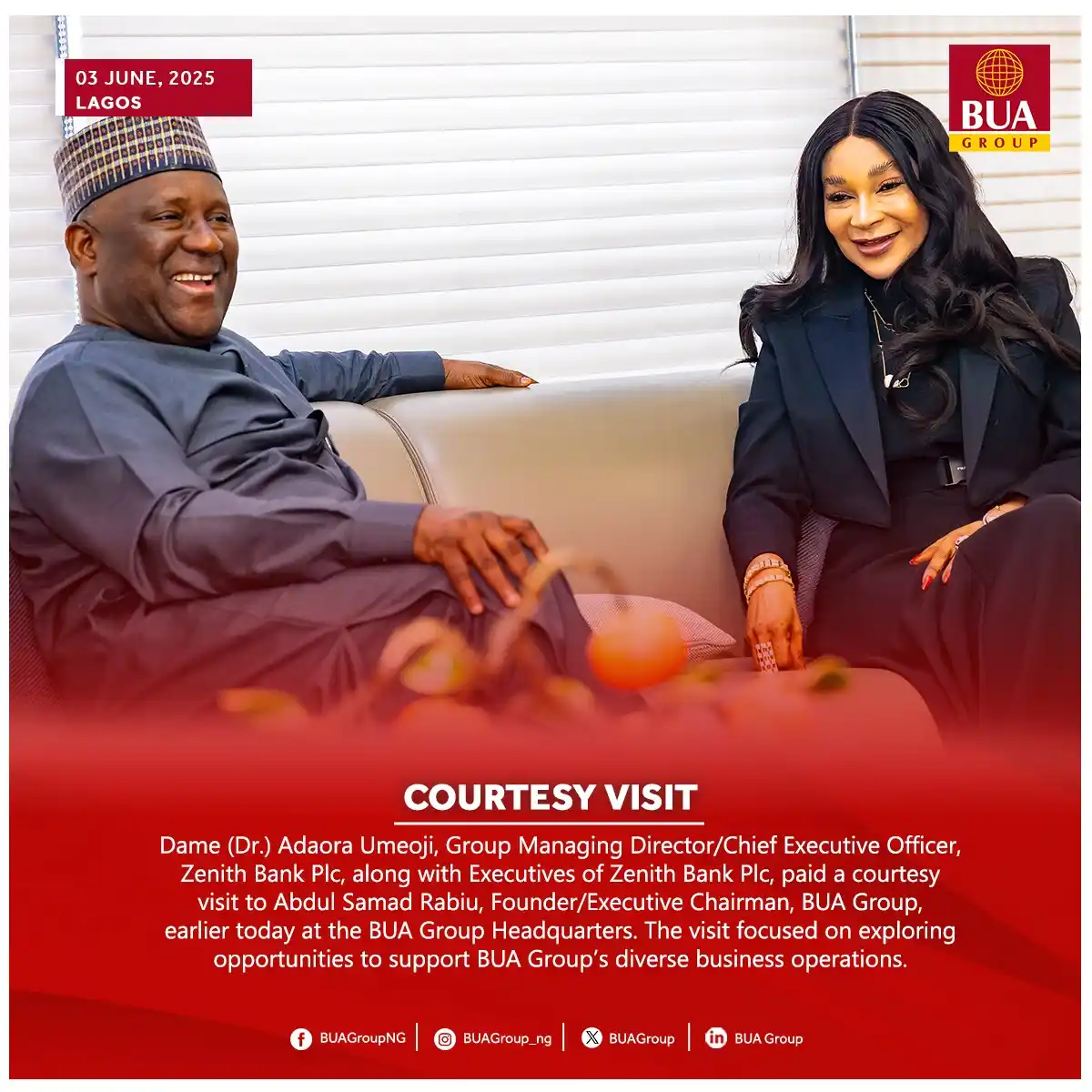 Image from BUA Group Updates: 3rd June, 2025 - Lagos. Dame (Dr.) Adaora Umeoji, Group Managing Dire...