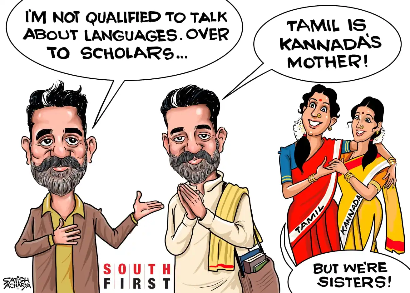 Image from Cartoonist Satish Acharya: Kannada born out of Tamil, claims Kamal Hassan. <a class="text-blue-50...