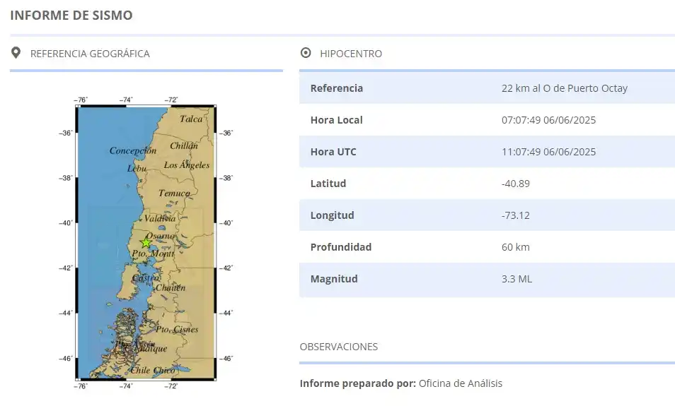Image from Paislobo.cl Prensa: 🚨🌎⏰ Se registró un sismo de magnitud 3.3 ML hoy 6 de junio de 2025, ...