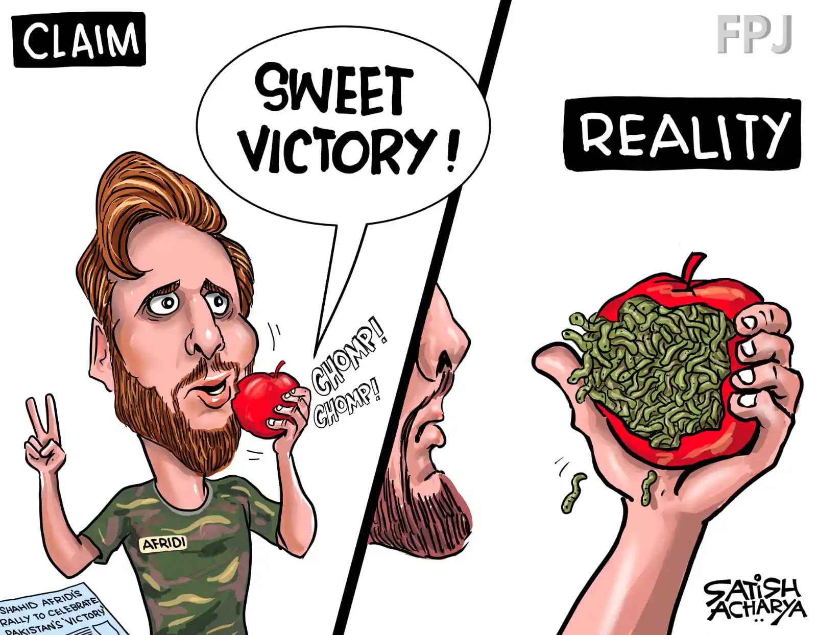 Image from Cartoonist Satish Acharya: Shahid Afridi's 'victory' rally. <a class="text-blue-500 hover:underli...