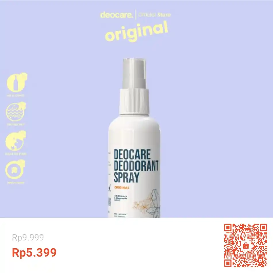 Image from Info Garapan Promo Indomaret Alfamart Racun Shopee Lazada Tokopedia Blibli Tiktok Superin Gojek Grab: Temukan Deocare Deodorant Spray Original with Chamomile & AloeVera Ext...