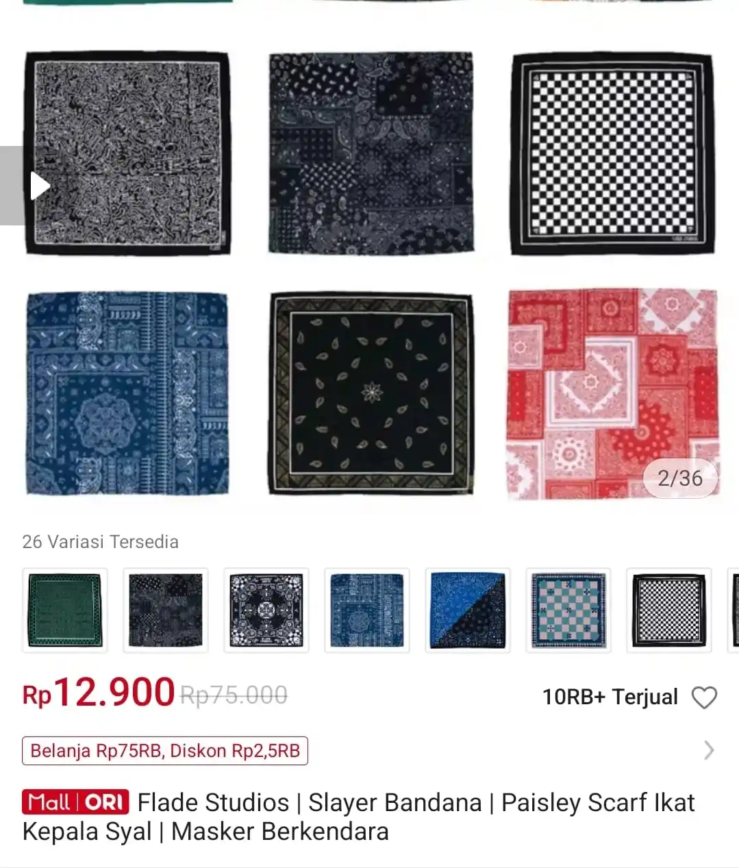 Image from Info Garapan Promo Indomaret Alfamart Racun Shopee Lazada Tokopedia Blibli Tiktok Superin Gojek Grab: Temukan Flade Studios | Slayer Bandana | Paisley Scarf Ikat Kepala Sya...