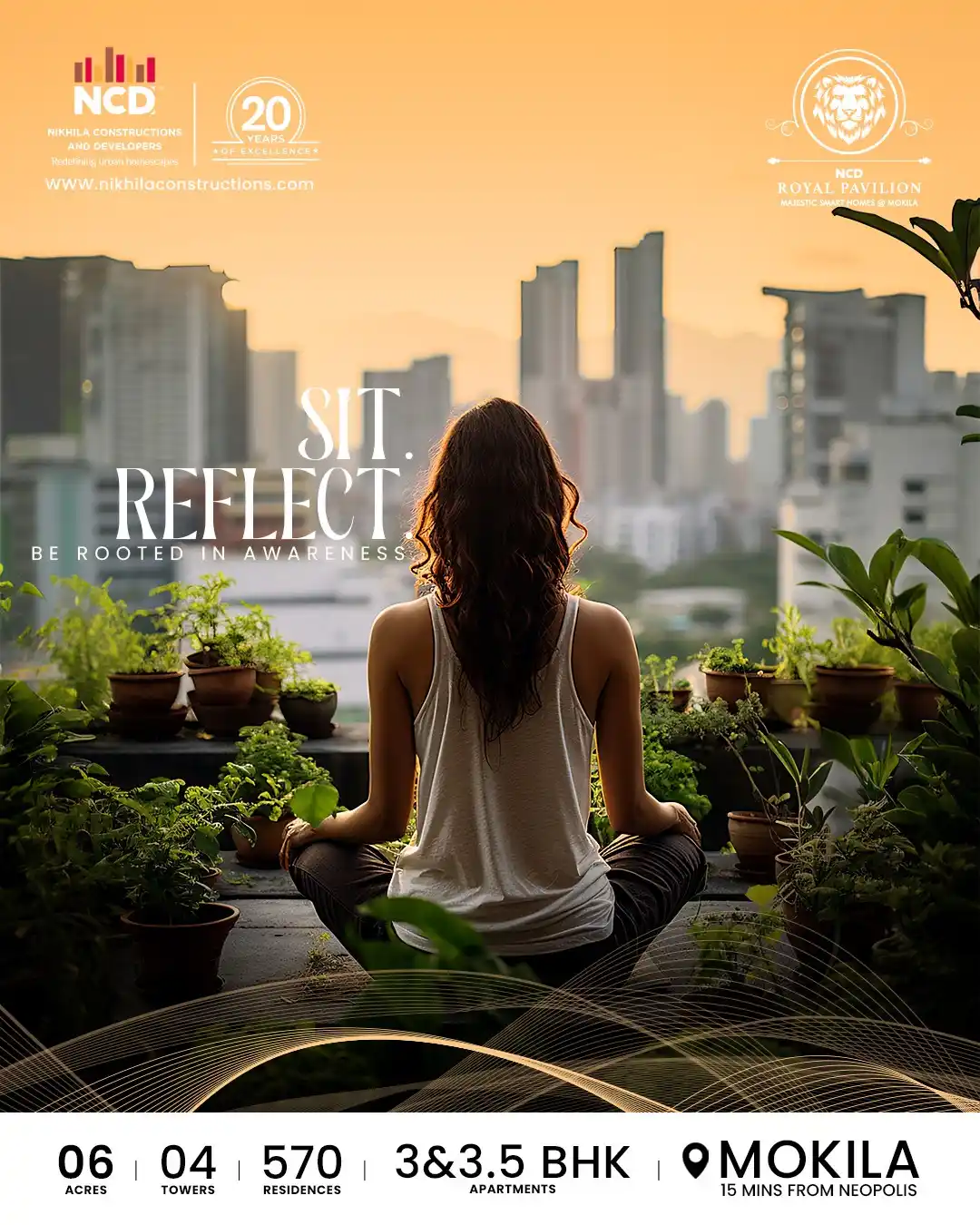 Image from Nikhila Constructions and Developers: Where reflection becomes clarity and calm becomes strength. Sit. Refle...