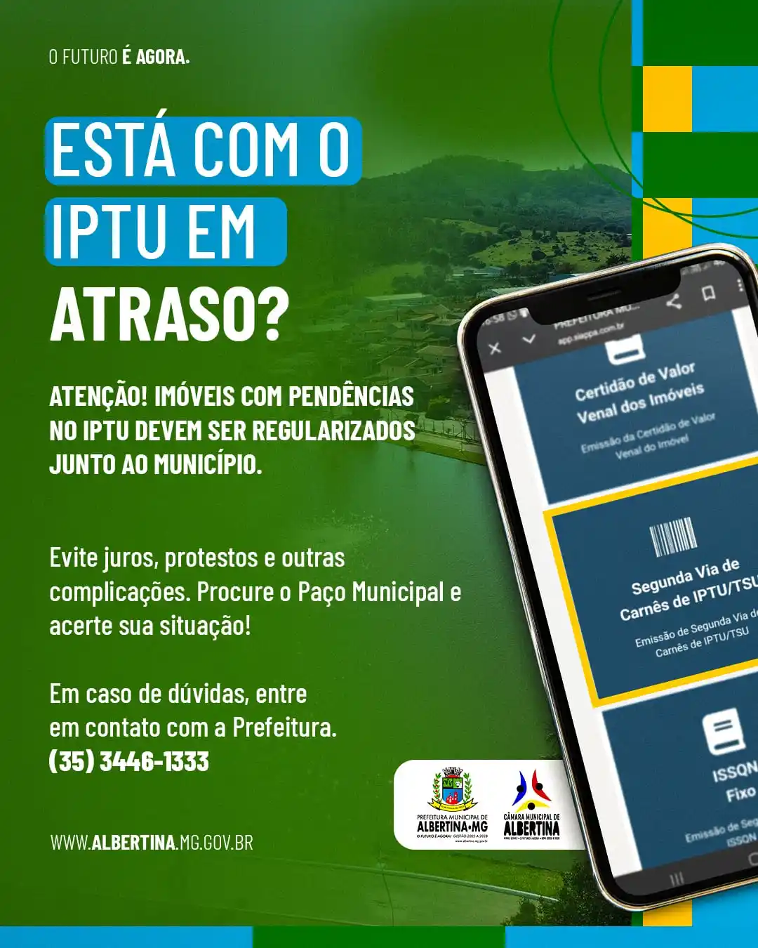 Image from Prefeitura De Albertina/MG: 🚨 Atenção, moradores de Albertina! Imóveis com IPTU em atraso precis...