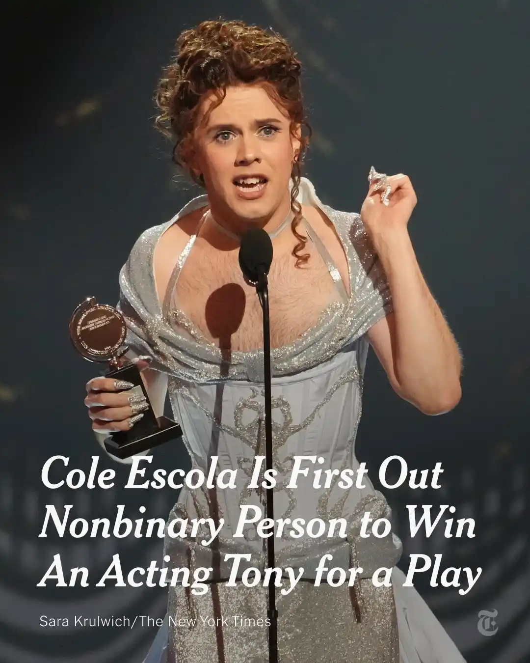Image from The New York Times: Cole Escola won the Tony for best actor in a play for their performanc...