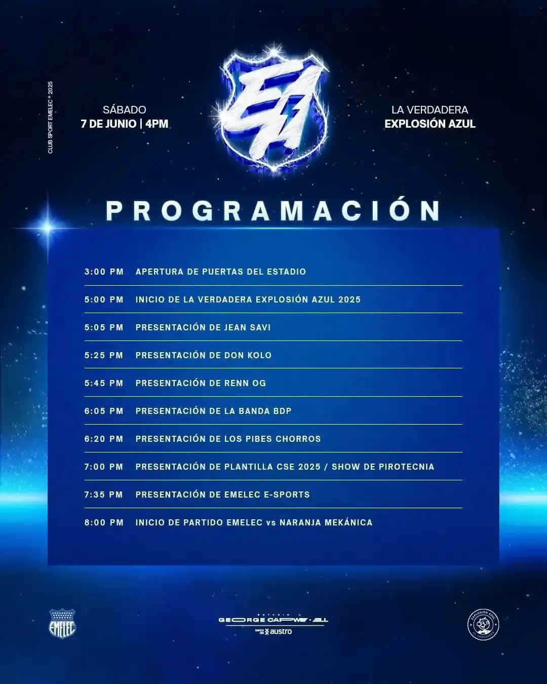 Image from NotiDiario Ecuador: 📋 Cronograma oficial de la Verdadera Explosión Azul 2025  🗓️ Sábado ...