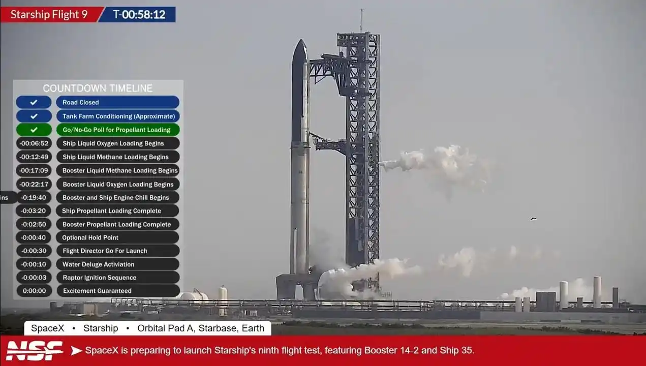 Image from Starship News | Por Arion Science: Menos de *UMA HORA* para o lançamento, estamos a cerca de 5 minutos do...