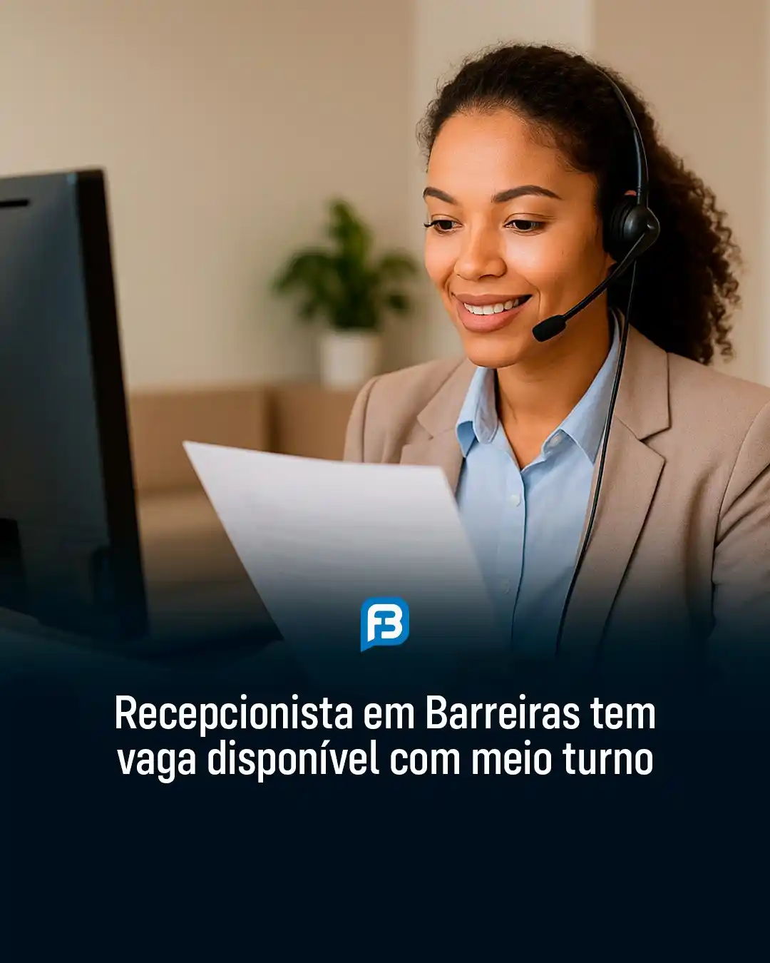 Image from Fala Barreiras, Portal de Notícias: *RECEPCIONISTA EM BARREIRAS TEM VAGA DISPONÍVEL COM MEIO TURNO* _Vaga ...