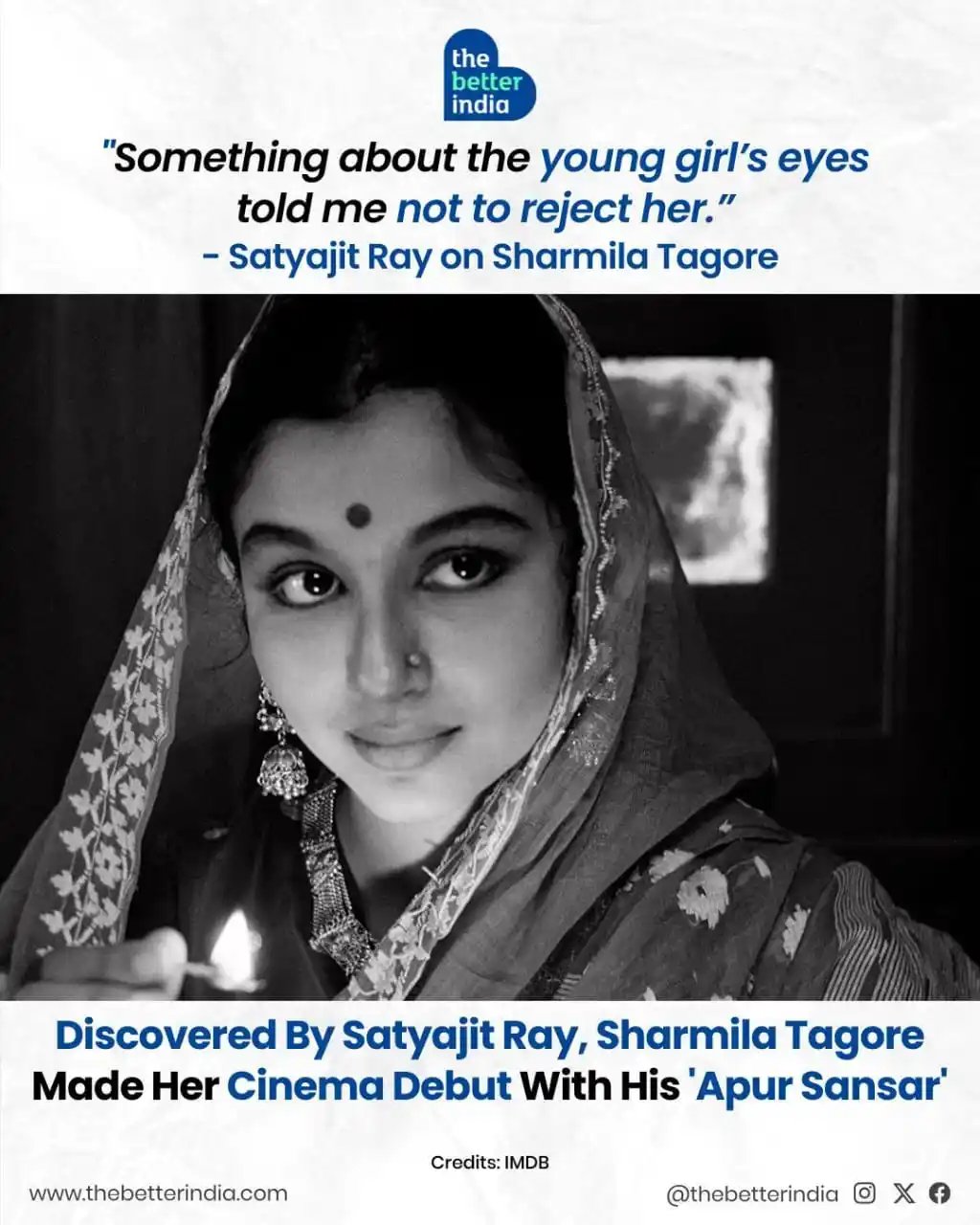 Image from The Better India: At just 13, Sharmila Tagore stepped onto the sets of Apur Sansar, hand...