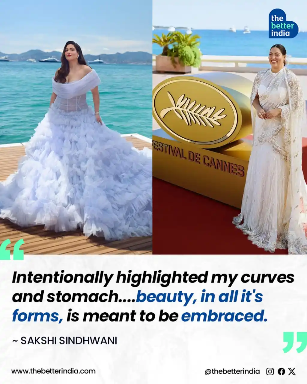 Image from The Better India: When Sakshi Sindwani walked the red carpet at Cannes, she made a power...