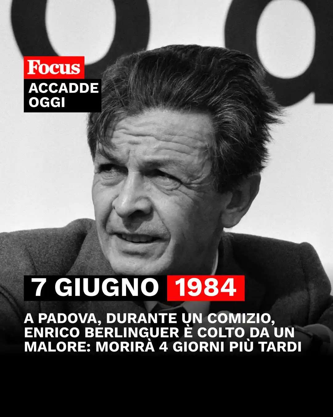 Image from Focus: *Accadde Oggi # 7 giugno 1984* A Padova, durante un comizio, il segret...