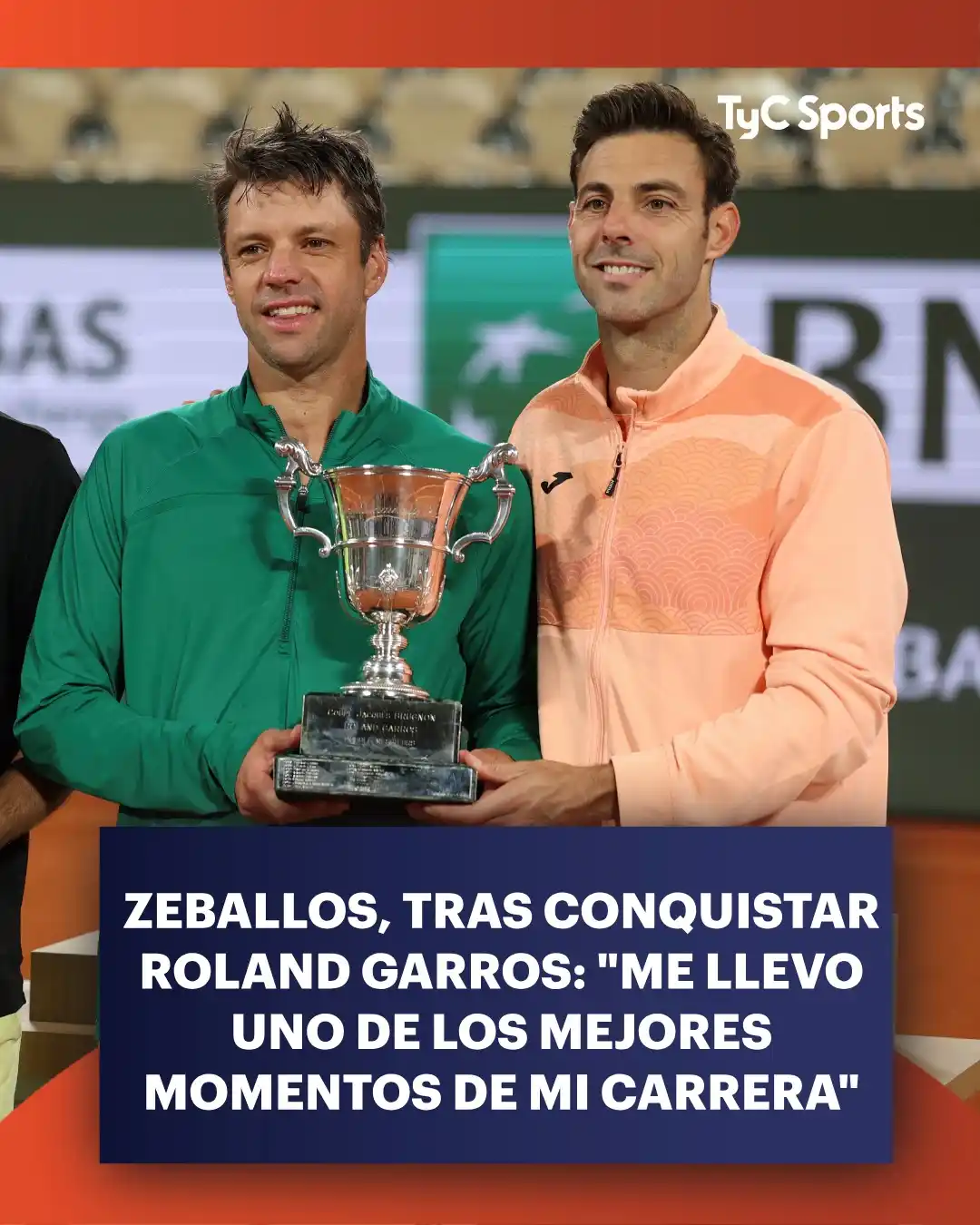 Image from TyC Sports: 🎾🇦🇷 *ZEBALLOS, TRAS CONQUISTAR ROLAND GARROS: 🏆🗣️"ME LLEVO UNO DE...