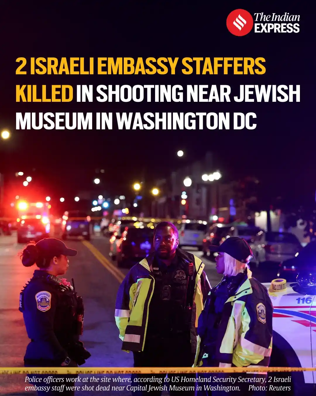 Image from The Indian Express: At least 2 staff members of the Israeli Embassy were shot dead near th...