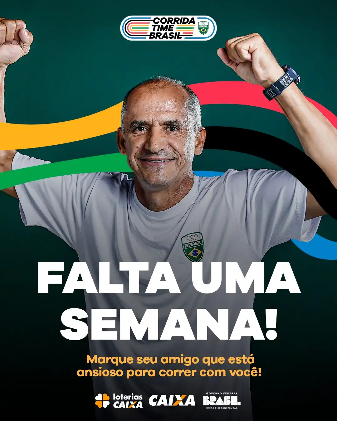 Image from Time Brasil/COB: Contagem regressiva ON! 🏃♂️💚 Falta só 1 semana pra gente correr ju...
