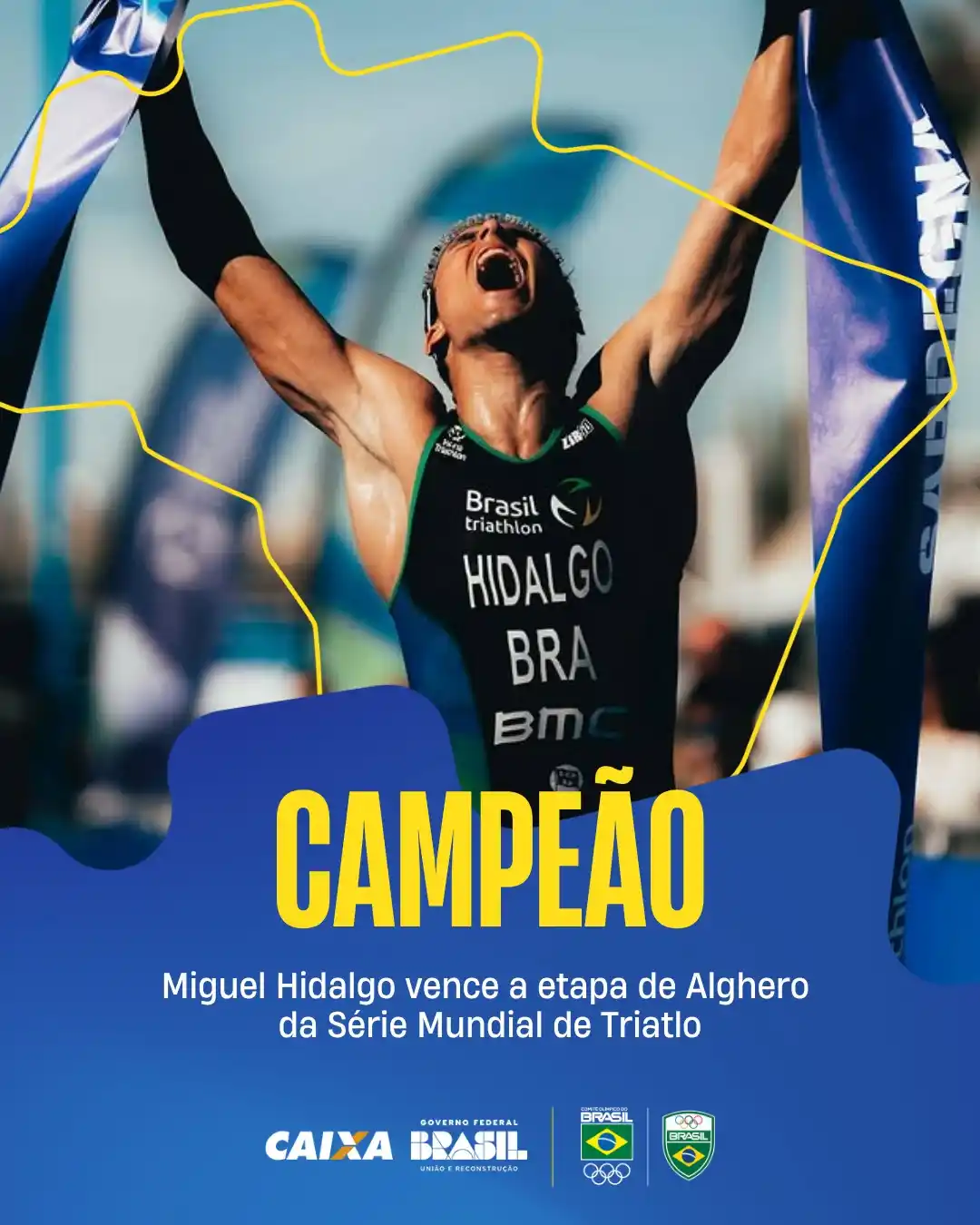 Image from Time Brasil/COB: É O BRASIL NO TOPO DO TRIATLO! 🥇🇧🇷 Neste sábado (31), Miguel Hidal...