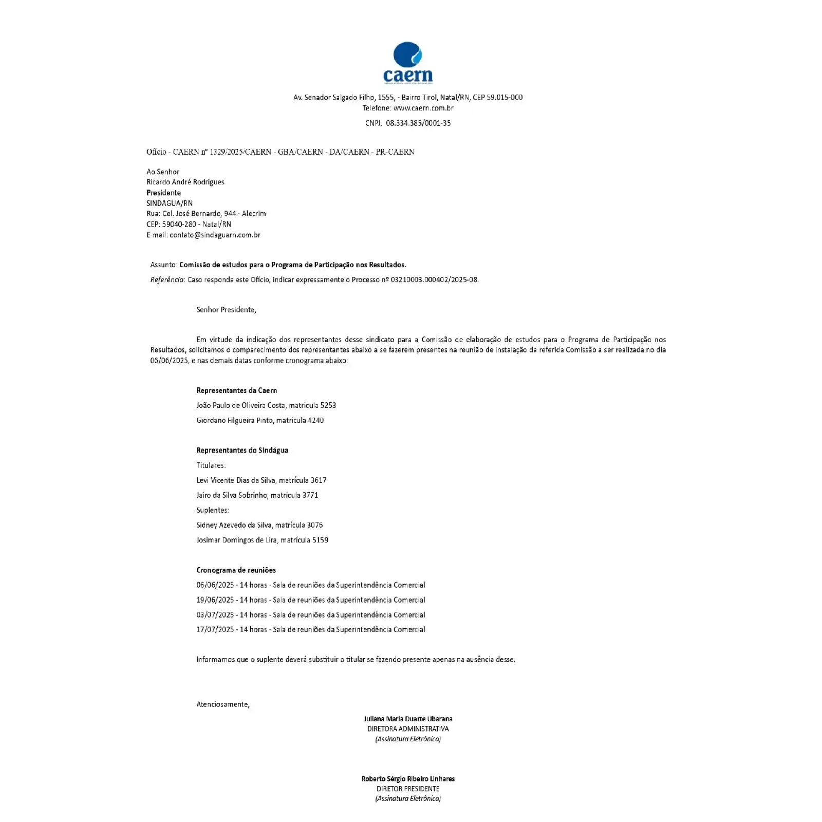 Image from Sindágua/RN : Sindágua/RN recebe calendário de reuniões para a comissão do PPR O Si...
