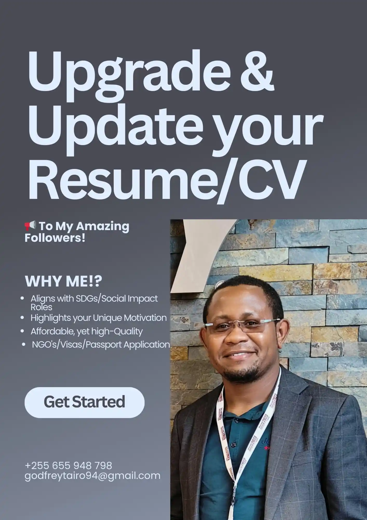 Image from Godfrey Tairo: *📢 To My Amazing Followers!* Need a CV/resume that stands out—whethe...