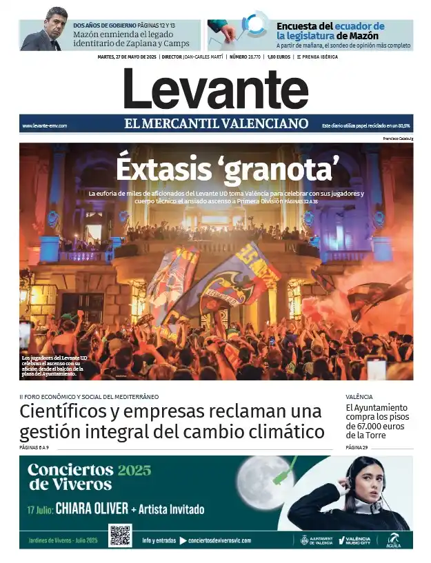 Image from Levante_EMV: 🗞️ ¡Buenos días! Esta es la portada de hoy, 27 de mayo. Puedes leer m...