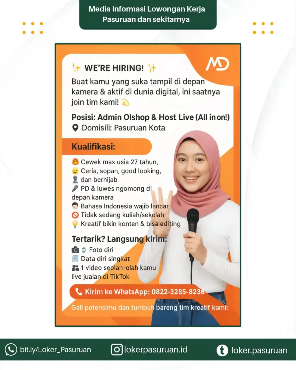 Image from Loker Pasuruan: 📣 CEWEK-CEWEK PASURUAN MERAPAT! Kamu suka ngomong depan kamera sampe ...