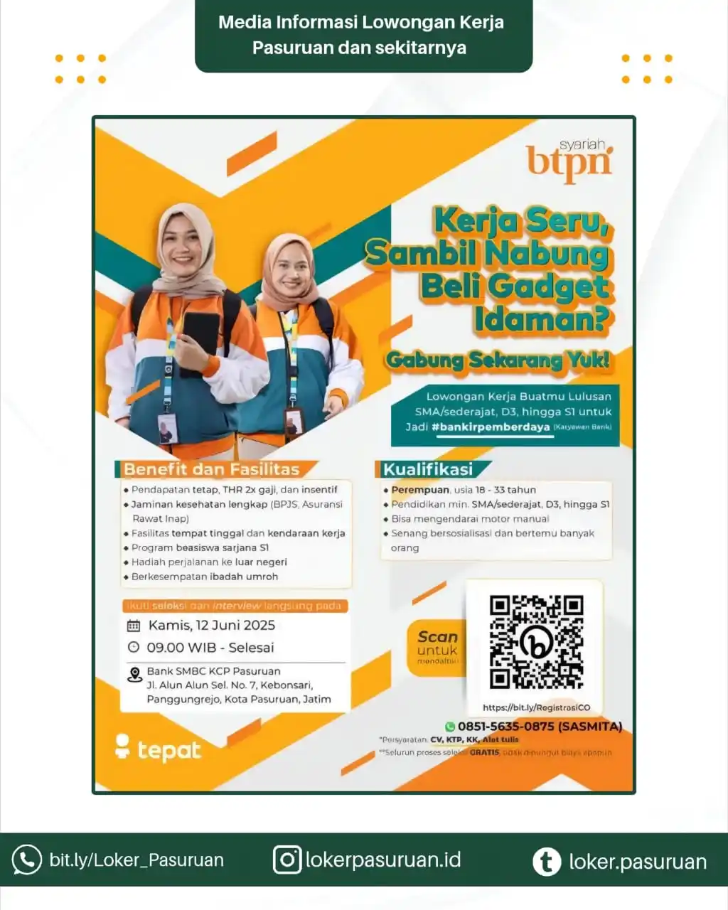 Image from Loker Pasuruan: INFO LOKER!! BISA LANGSUNG DATANG DI LOKASI!! 📌BTPN SYARIAH WALK IN...