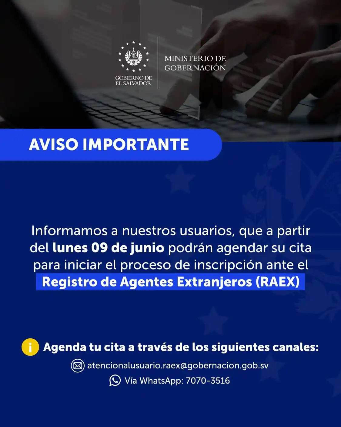 Image from Ministerio de Gobernación: 📣 Informamos a nuestros usuarios que a partir del 9 de junio de 2025 ...