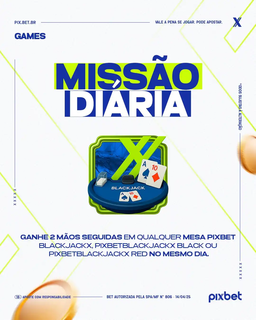 Image from Canal Pixbet Oficial: 🔥 Já conferiu a missão de hoje? É no Blackjack! Participe e aproveit...