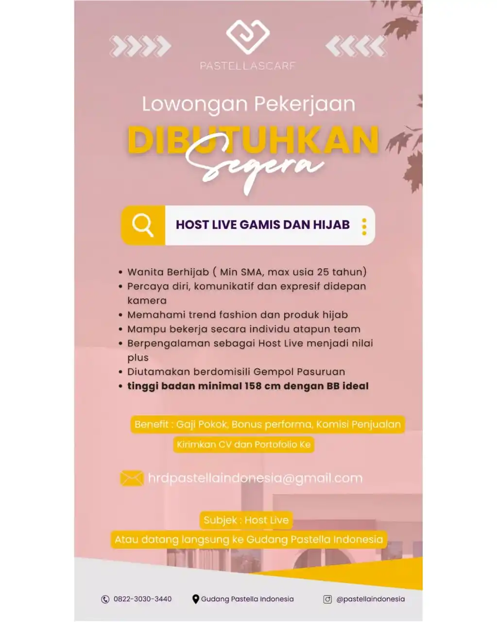 Image from Loker Pasuruan: ✨ Kesempatan Berkarier untuk Muslimah Hebat! ✨ Pastella Scarf membuka ...