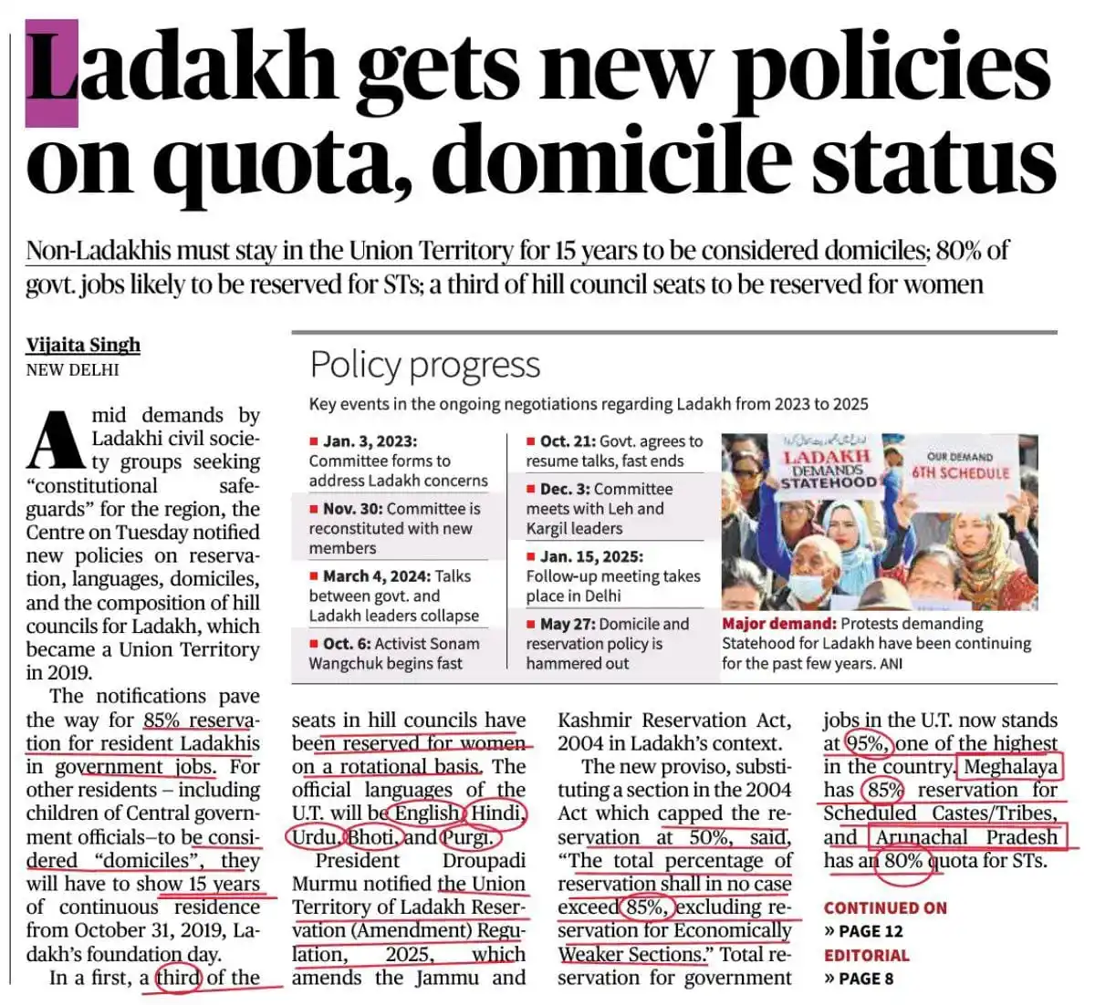 Image from UPSC Polity UPSC UPSC UPSC UPSC UPSC UPSC UPSC UPSC UPSC UPSC UPSC™ UPSC UPSC UPSC UPSC UPSC UPSC™: Ladakh union territory Reservation upto 85% 🔆 Key Takeaways: Ladak...