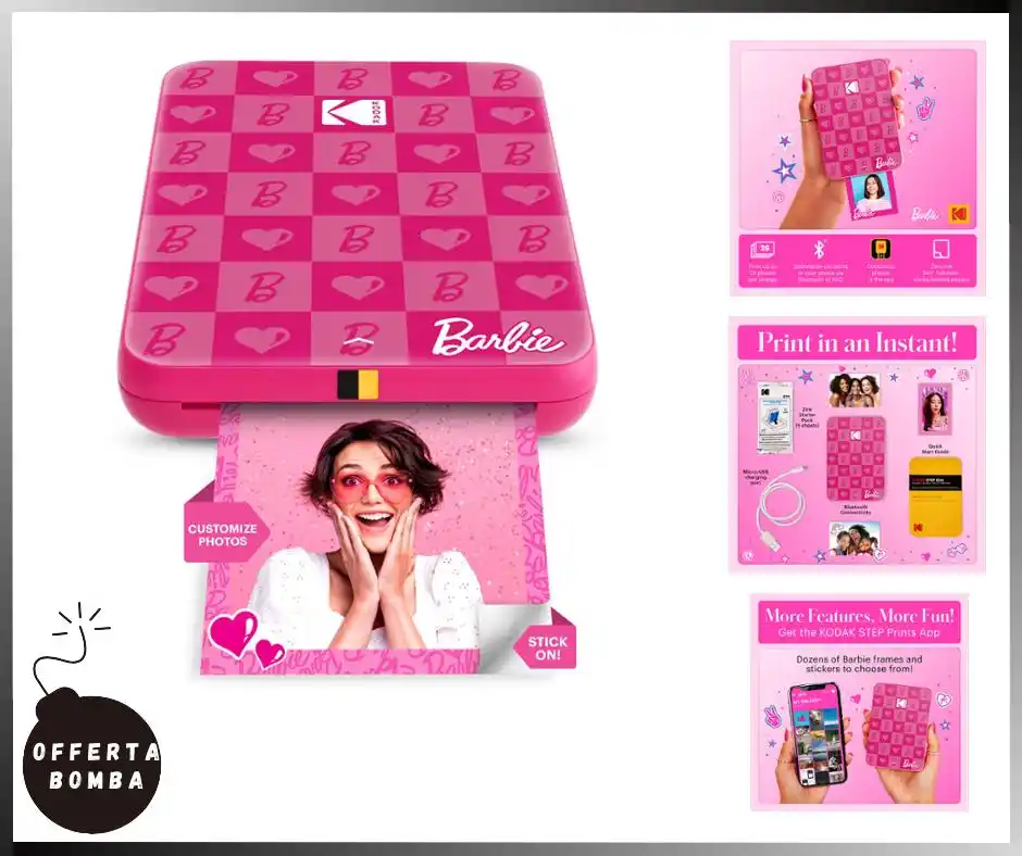Image from Le Offerte di Joy: ‼️ 𝗣𝗥𝗘𝗭𝗭𝗢 𝗕𝗢𝗠𝗕𝗔‼️ 🟢 *KODAK Barbie x Step Slim Stampante P...