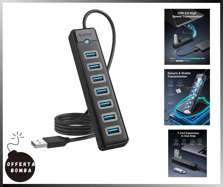 Image from Le Offerte di Joy: ‼️ 𝗣𝗥𝗘𝗭𝗭𝗢 𝗕𝗢𝗠𝗕𝗔‼️ 🟢 *ORICO Hub USB 3.0, 7 Porta Multipres...