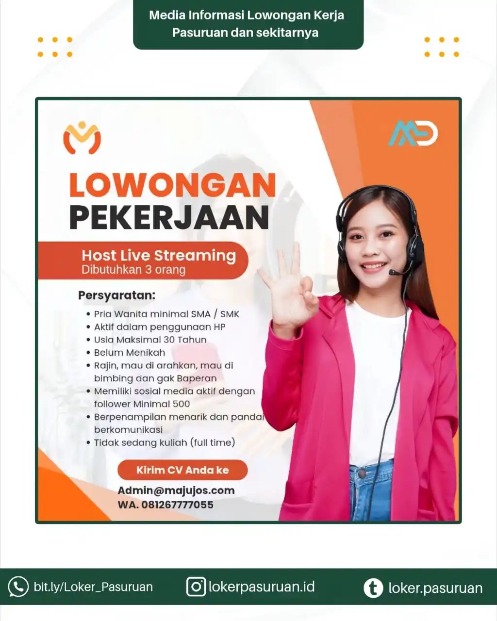 Image from Loker Pasuruan: 🎥✨ WE'RE HIRING! ✨🎥 Buat kamu yang aktif di sosmed dan percaya diri ...