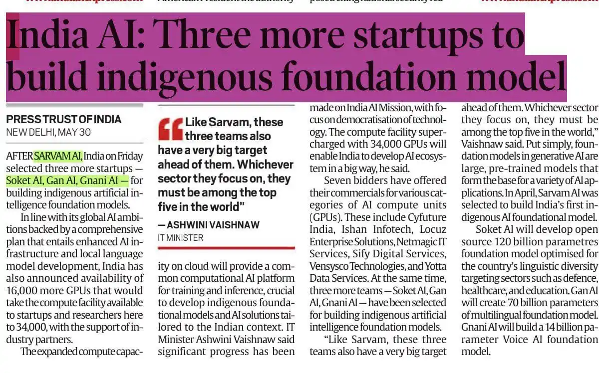 Image from UPSC Science Technology UPSC UPSC UPSC UPSC Upsc Upsc Upsc Upsc UPSC BPSC MPPSC UPPSC CAPF CDS NDA™: Artificial intelligence 🔆 India AI: 3 New Startups Chosen for Indig...