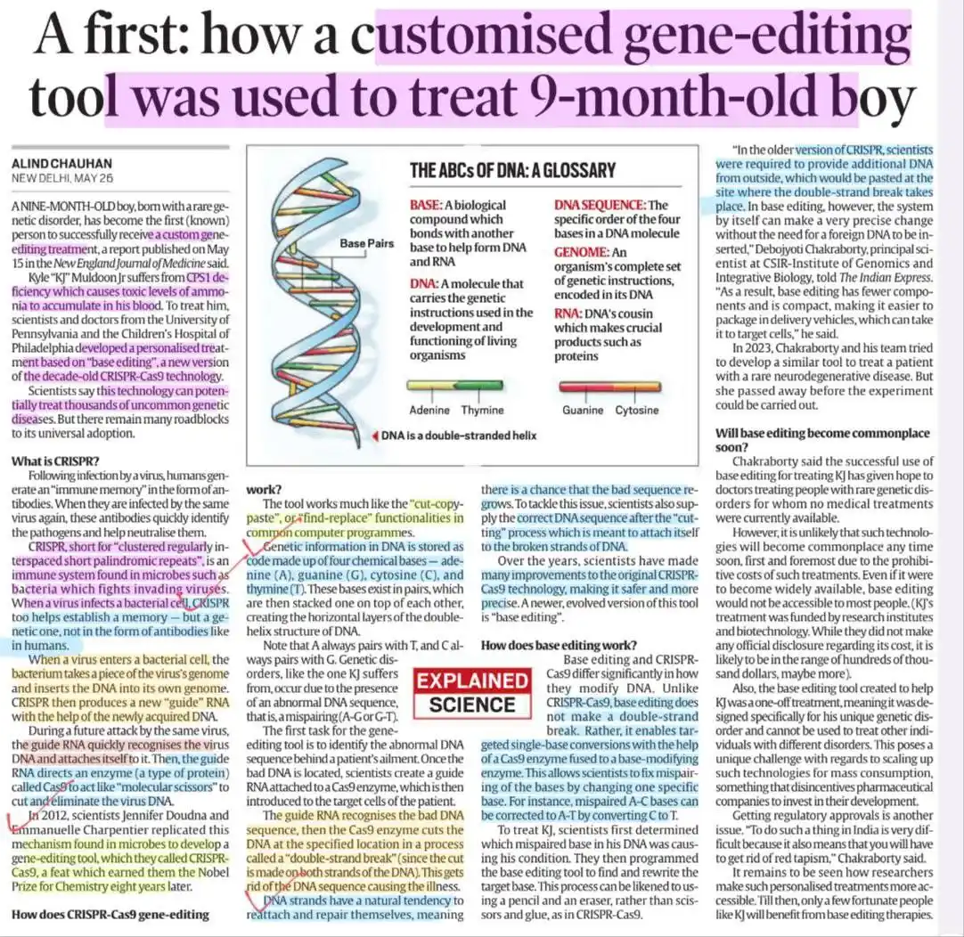 Image from UPSC Science Technology UPSC UPSC UPSC UPSC Upsc Upsc Upsc Upsc UPSC BPSC MPPSC UPPSC CAPF CDS NDA™: 🔆 Customised Gene-Editing Treatment for 9-Month-Old Boy ✅ Background...