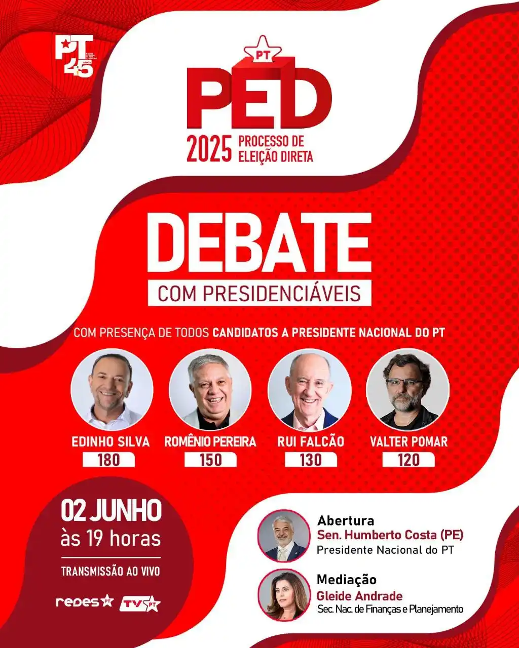 Image from Militância & Redes: 🗣️ *DEBATE COM OS CANDIDATOS A PRESIDENTE DO PT* 🇧🇷🚩📣 No dia 2 d...
