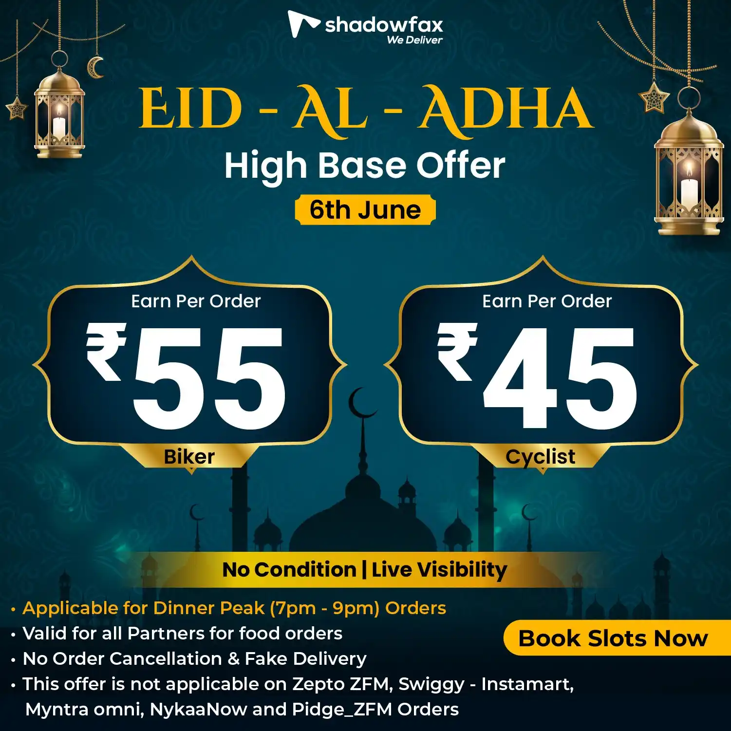 Image from BLR: Shadowfax Offer Announcements: _*🎉 Eid-Al-Adha Special Offer 🎉*_ *Special High Base Pay! (6th June)...
