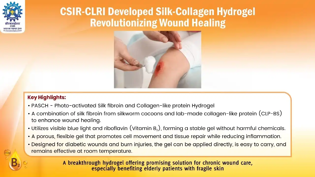 Image from CSIR India: Innovation in chronic wound care! *CSIR-CLRI* develops a silk-collage...