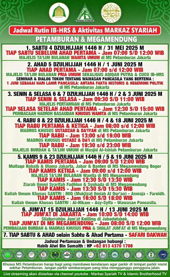 Image from Najwa Rizieq Syihab: Jadwal Rutin IB-HRS & Aktivitas MARKAZ SYARIAH PETAMBURAN & MEGAMENDUN...