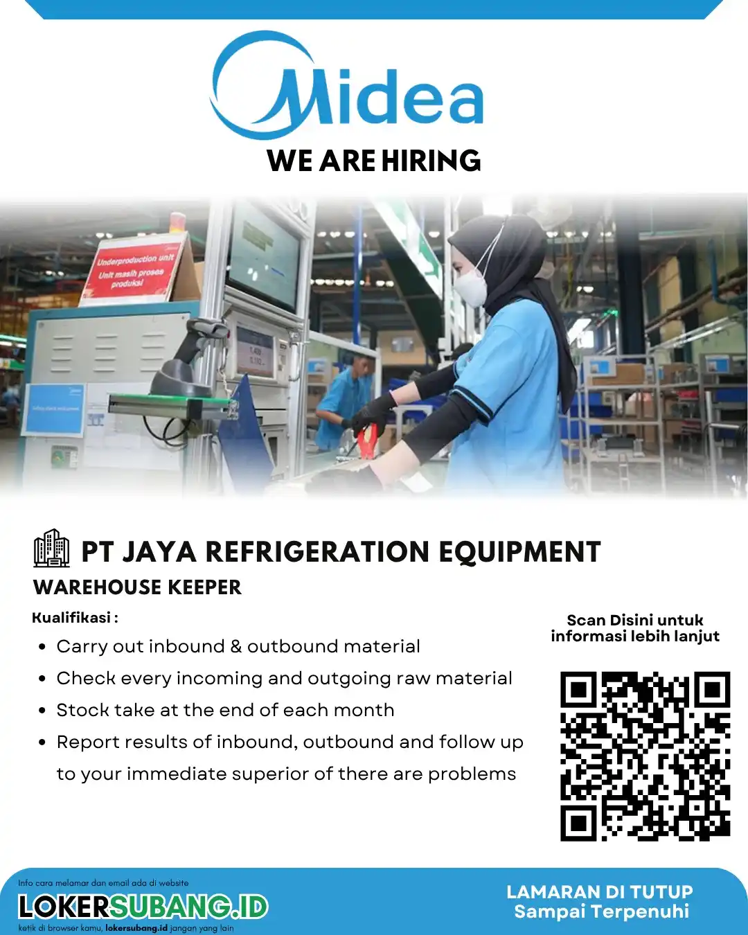 Image from LOKER SUBANG ID: Lowongan Kerja Tangerang PT Jaya Refrigeration Equipment (Midea Indone...