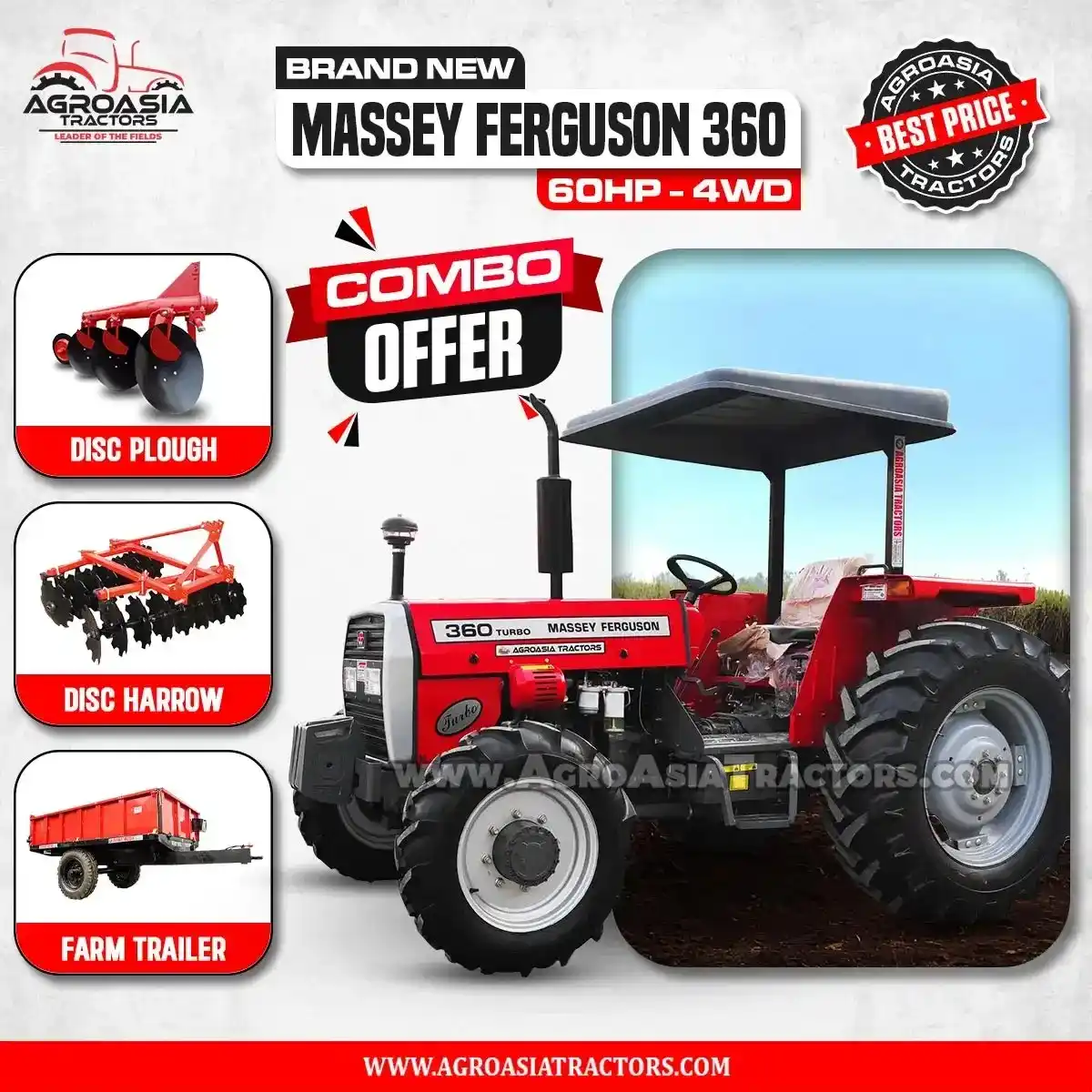 Image from AgroAsia Tractors: MF 360 4WD Combo Pack – Full Farming Power! Includes: Disc Plough + Di...